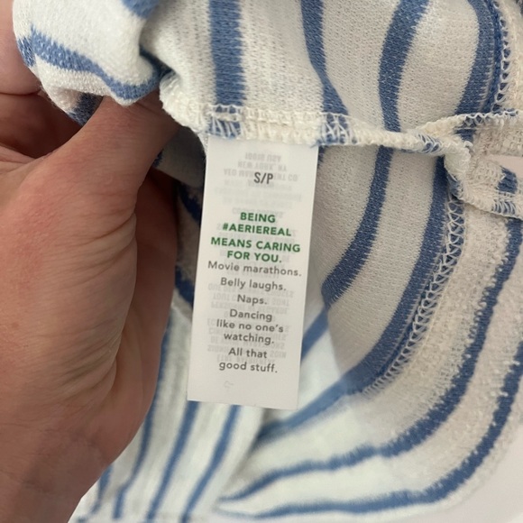 Aerie Women Small Terrycloth Sweatshirt Pullover Blue Striped Beach Summer Lace - Picture 5 of 7